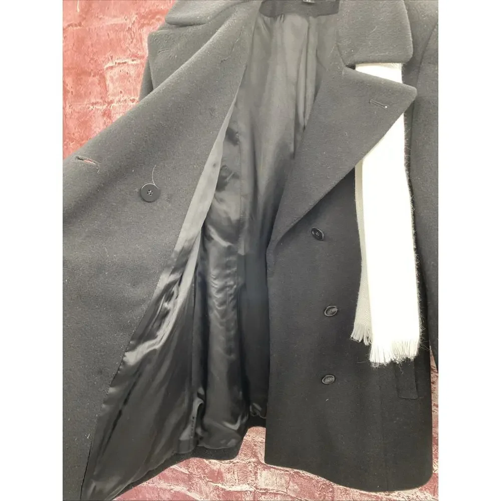 Anne Klein Petite 100% Wool Peacoat Double Breasted Black Size 4P with Scarf